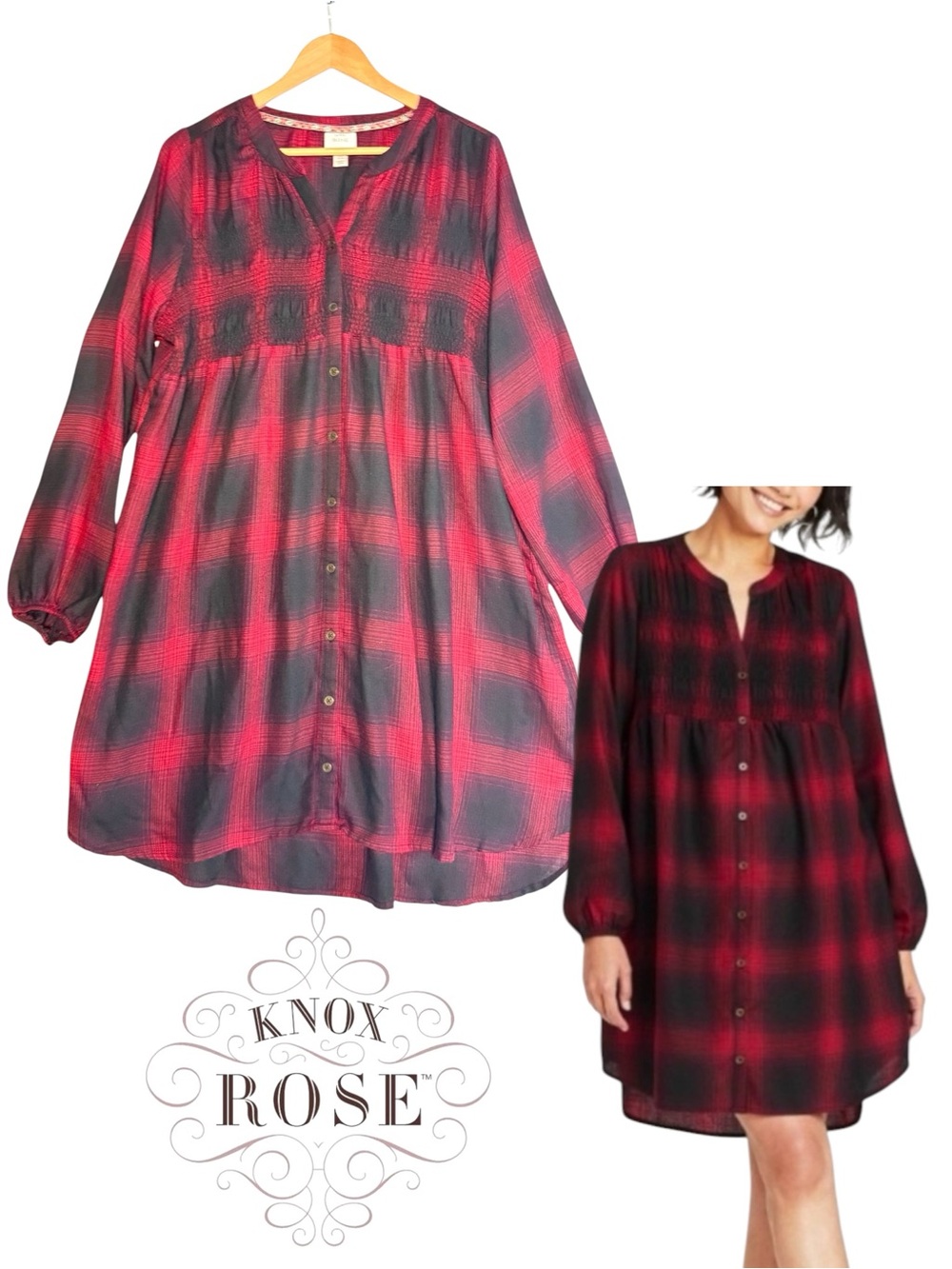Knox Rose plaid red black dress XXL